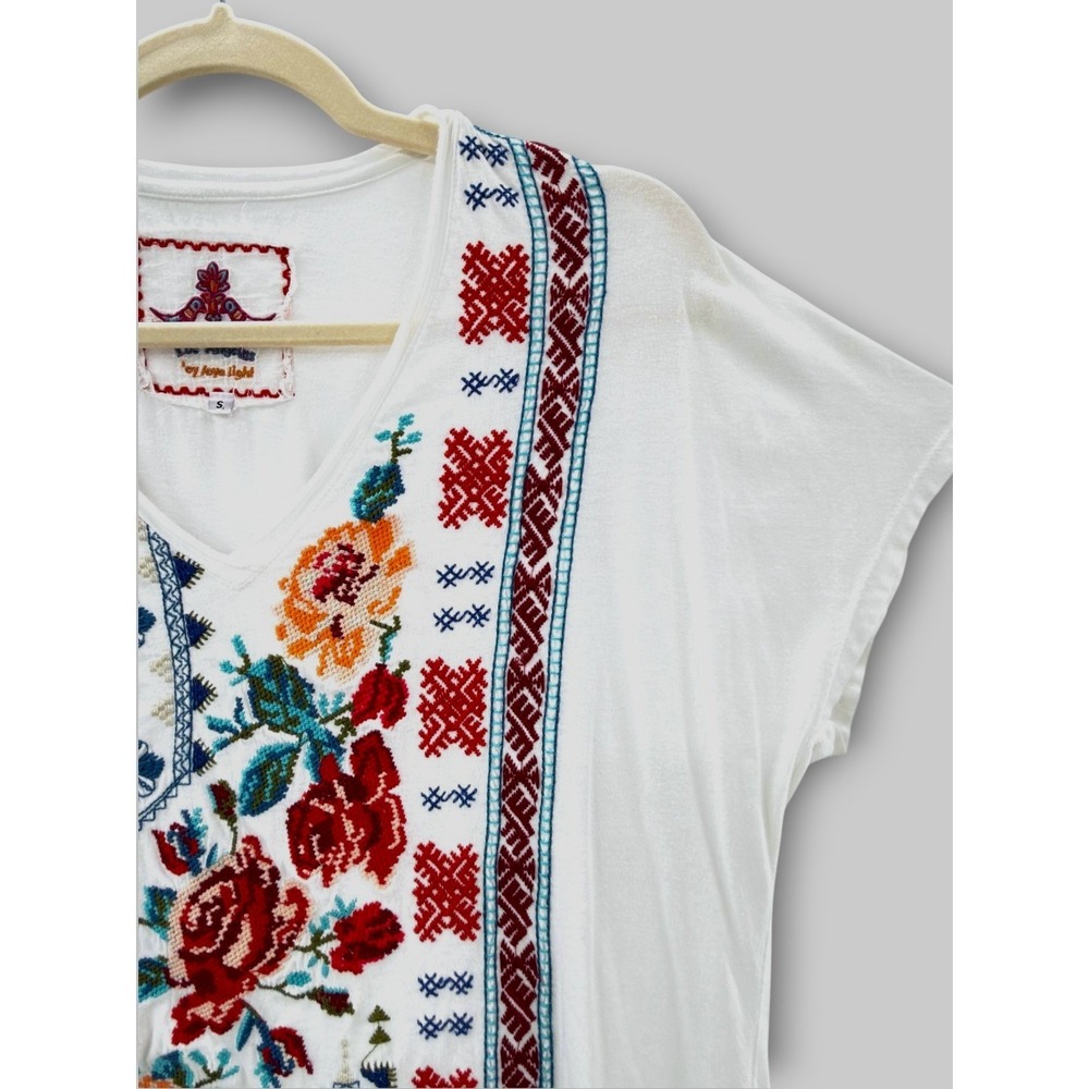 Johnny Was - JW Los Angeles Embroidered T-Shirt Dress S Boho Floral Cotton White - Picture 4 of 11